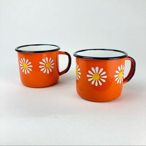 Vintage Made In Poland Daisy Enamel Tin Mug